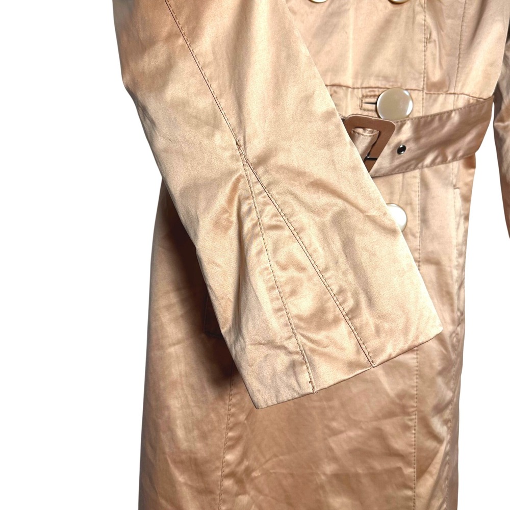 Vintage Y2K Bebe Womens Metallic Bronze Satin Trench Coat Belted Jacket S - Picture 6 of 13